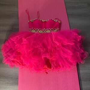 Hot Pink Rhinestone Tulle Prom Dress | Embellished Bodice | Formal Gown